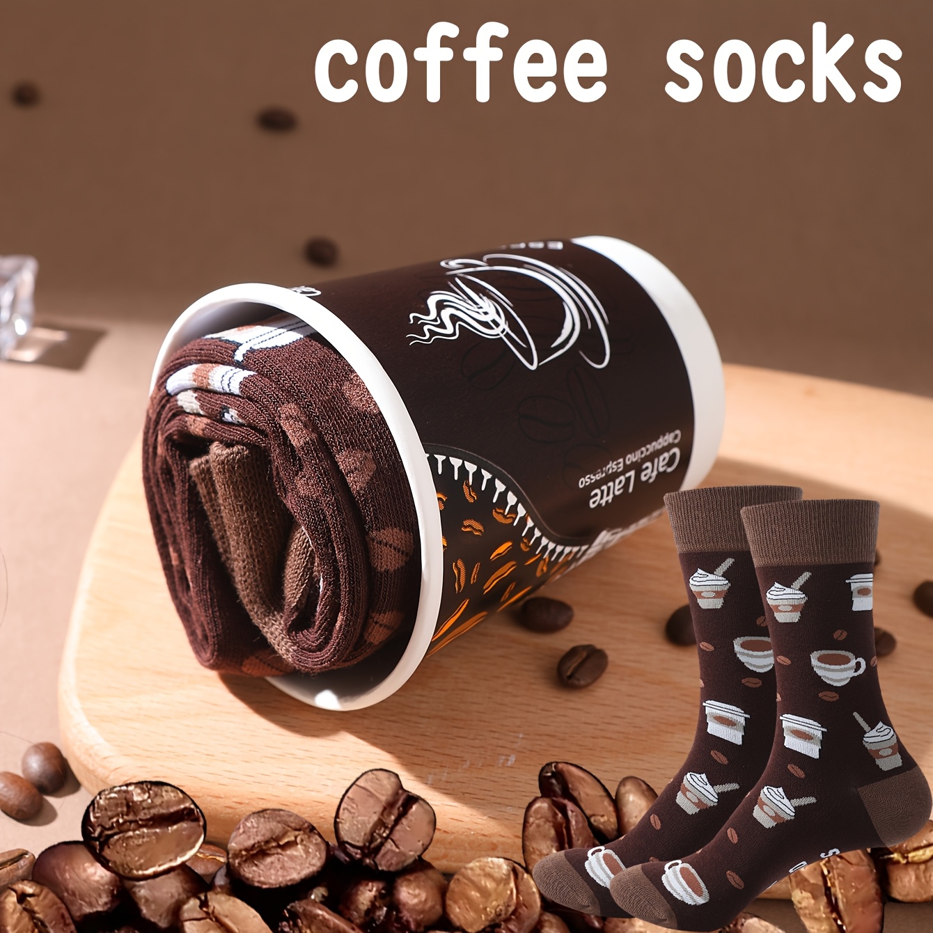 TEMU 1 Pair Of Mid-calf Men's Socks With Novelty Coffee Cup Gift Box, European And Style, Comfortable And Breathable, Suitable For Giving To Mothers,