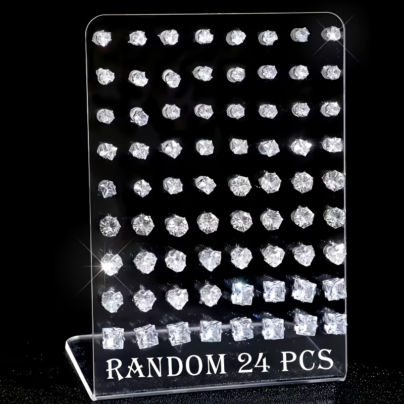TEMU Random 24pcs Rhinestone Round Heart Stud Earrings Set Dating Vacation Daily Matching Party Anniversary Holiday Gift