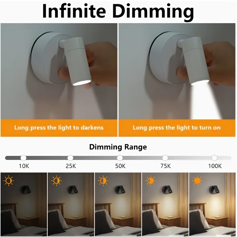 2 Wireless Magnetic Wall Lights with Rechargeable Batteries, No Drilling Required. Touch-controlled Bedside Lamps Suitable for Bedrooms, Reading, and Night Lights. Available in Warm/white/natural Light. Ideal for Decorating Bedside Areas, Living