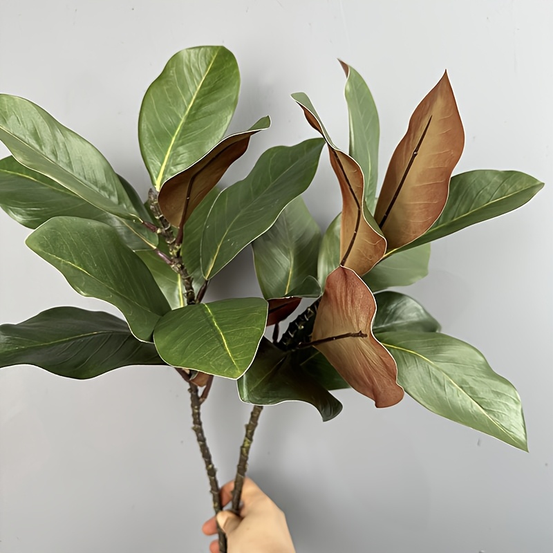 

2 Pieces Of Simulated Green Plant Magnolia Leaves, Suitable For Home Decoration, Study, Art Gallery, Restaurant, Cafe Decoration, Wedding Garden Cabinet Decoration