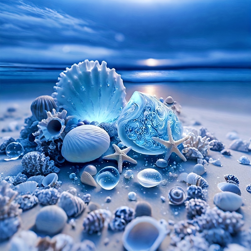 

5d Diamond Painting Kit For Adults - Round Diamond Seashell Beach Scenery Art Canvas, Diy Mosaic Craft Set With Pen, Adhesive, Tray, Beads, Home Wall Decor Gift, 30x30cm Landscape Theme