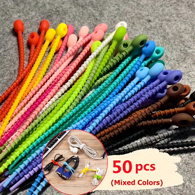 50/20/10pcs Silicone Reusable Cable Wire Organizer Winder Storage Holder Bag Ties Cord Management Zip Tie Twist Multifunctional Bag Clip Food Saver Ea