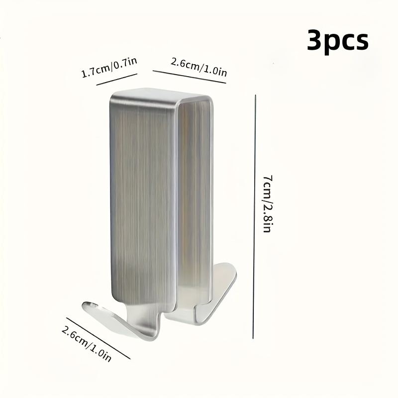 Image of 3pcs Premium 304 Stainless Steel Bathroom Hooks, Door Design, And, Suitable For Shower Glass Partitions And Towel Hanging Additions