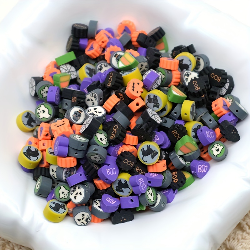 TEMU 100 Stück ca. 10 mm Halloween Serie Polymer Clay Perlen für Schmuckherstellung - für Armbänder, Halsketten, Ohrringe - Bastelbedarf Perlen für