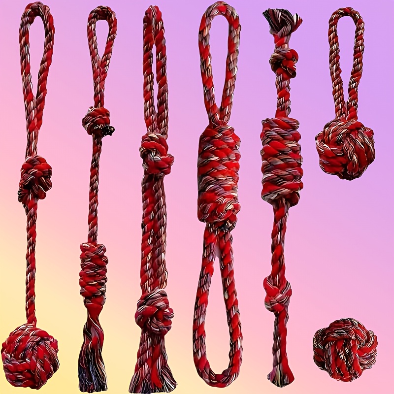 TEMU 7pcs Heavy-duty Dog Chew Rope Toy Set With Braided Knots - Extra-long Pull Rope, Suitable For Powerful Chewers, Large Dogs, Teething Puppies,