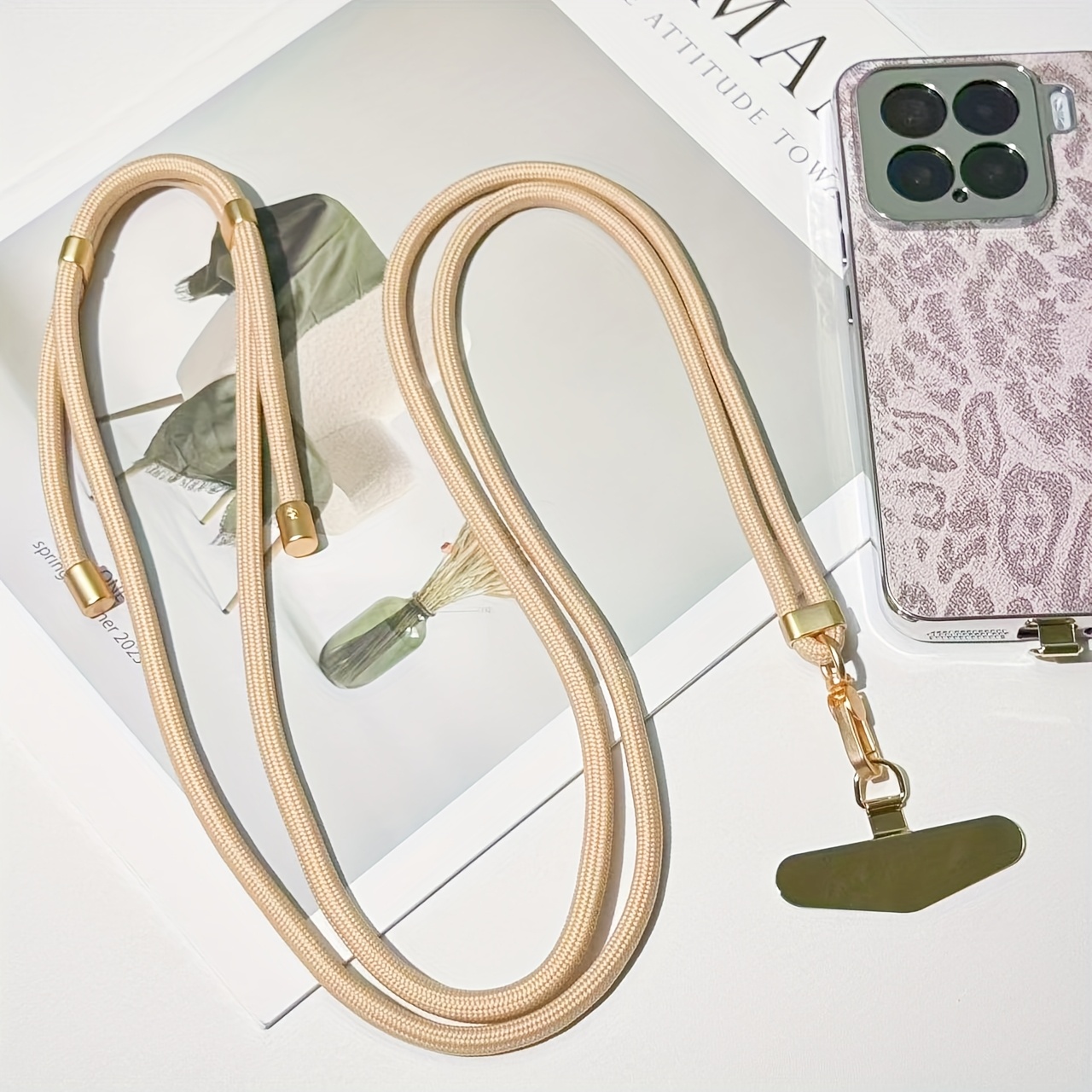 Image of Stylish Solid Color Crossbody Mobile Phone Lanyard, In Multiple Colors With Metal Pad, Adjustable Length Up To 150cm, High-end Mobile Phone Accessory, Gift For