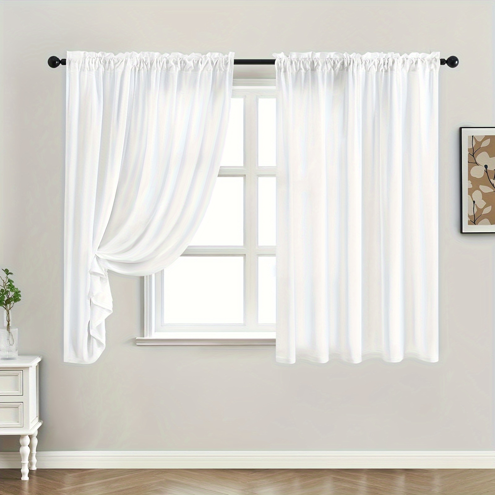 TEMU 2pcs White Privacy Sheer Curtains - Light Filtering, Rod For Bedroom & Living Room Decor