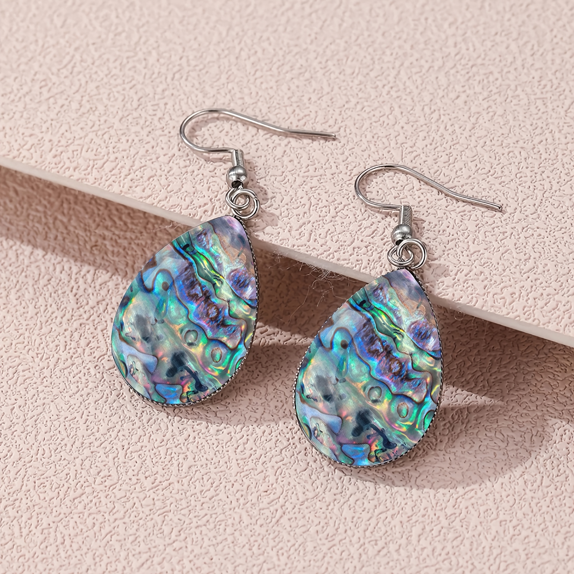 TEMU 1 Paire de boucles d'oreilles pendantes en acier inoxydable 316 à motif d'ondes iridescentes, et luxueux adapté aux hommes et aux femmes, bijoux