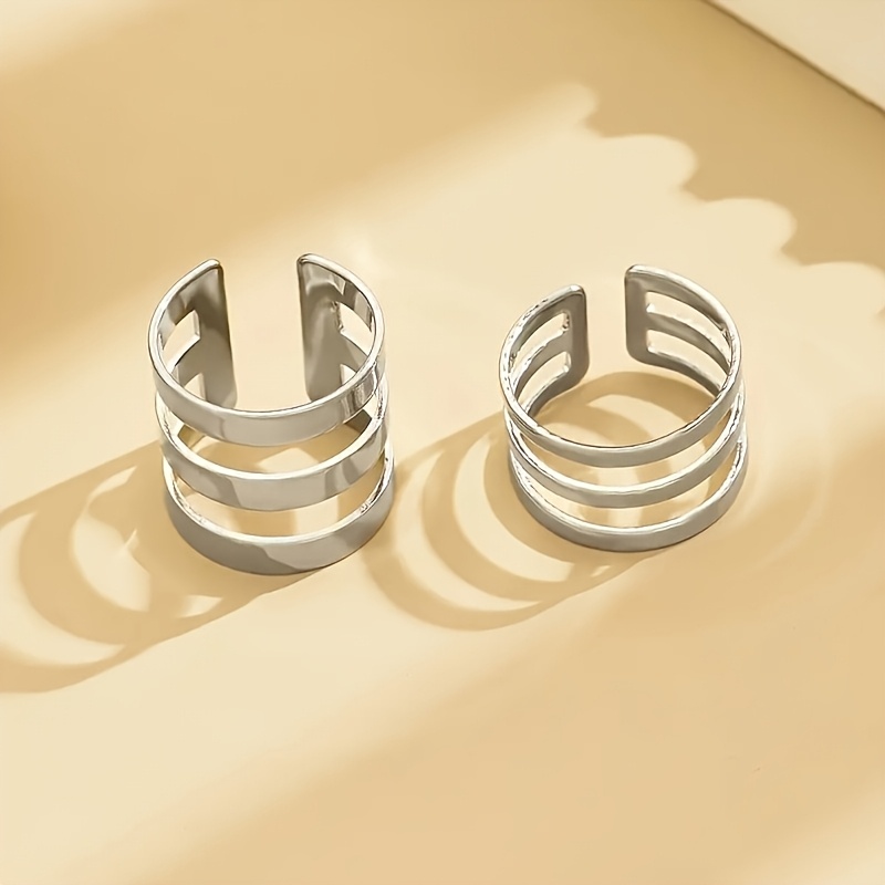 2pcs Wide and Narrow Multi-layer Ring Set, Trendy Accessory