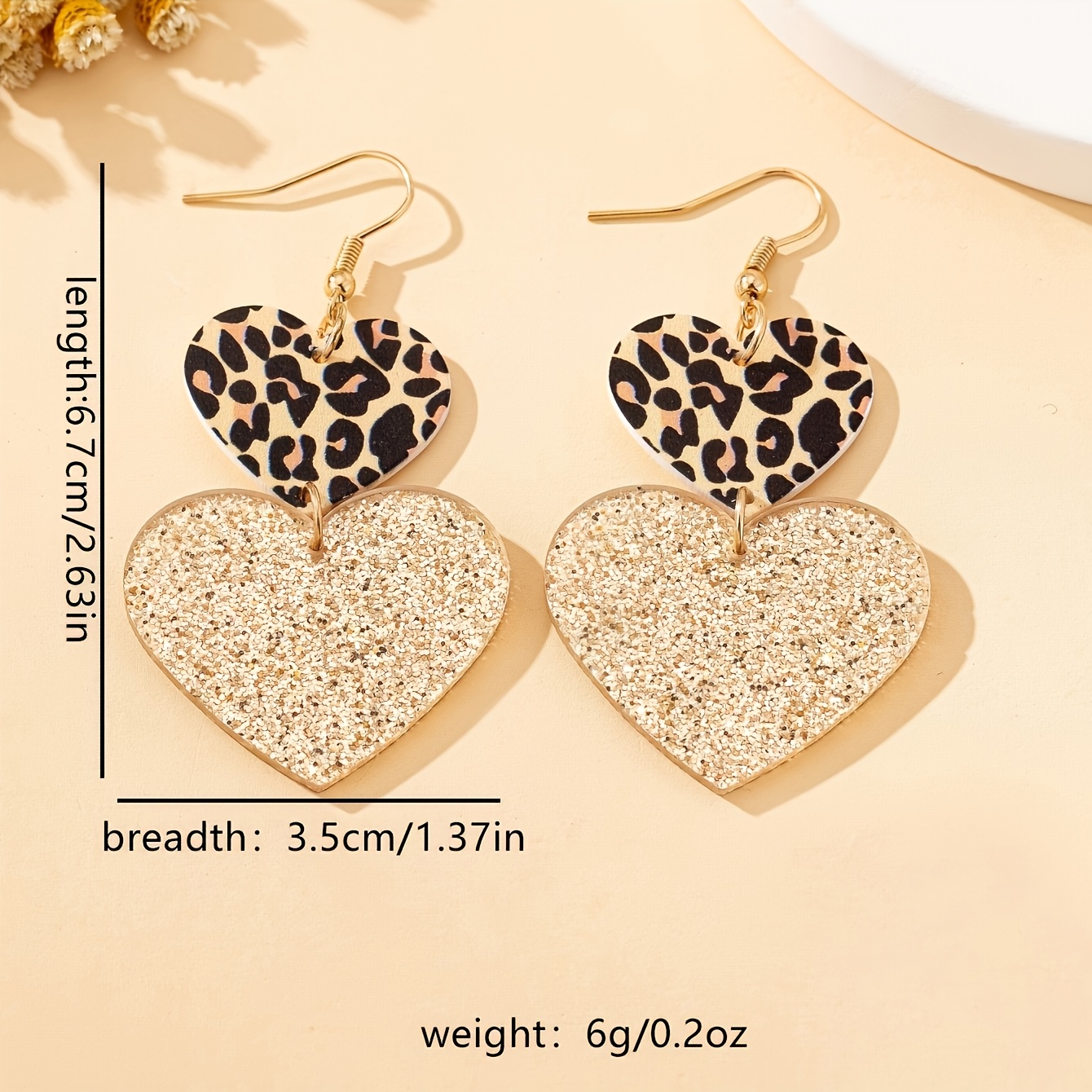 Image of A Pair Of Stylish And Elegant Heart-shaped Acrylic Leopard Print Earrings - Perfect For Mother's Day Gifts, Suitable For Everyday Wear And A For Festive Parties, Y2k/elegant Style