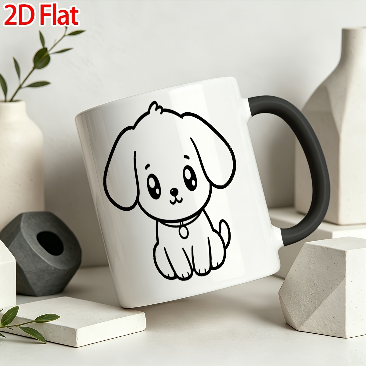 item picture 2d flat cute puppy ceramic mug reusable single piece style combination birthday valentines day double festival gift for men dad     in   outdoor party office area
