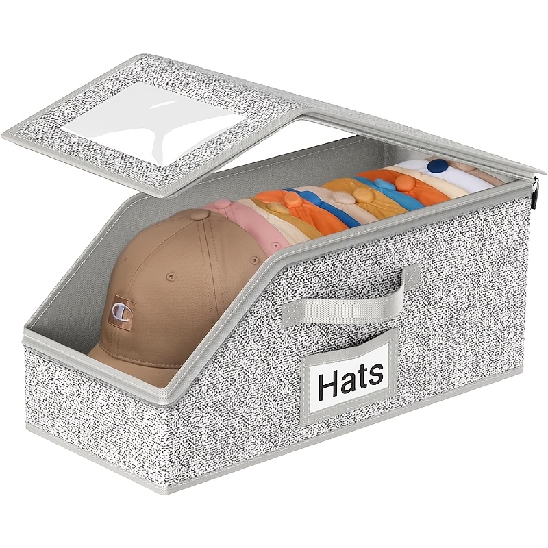   storage box thickened non woven fabric material stackable storage box for clothes and hats transparent   box with handles easy to carry saving container