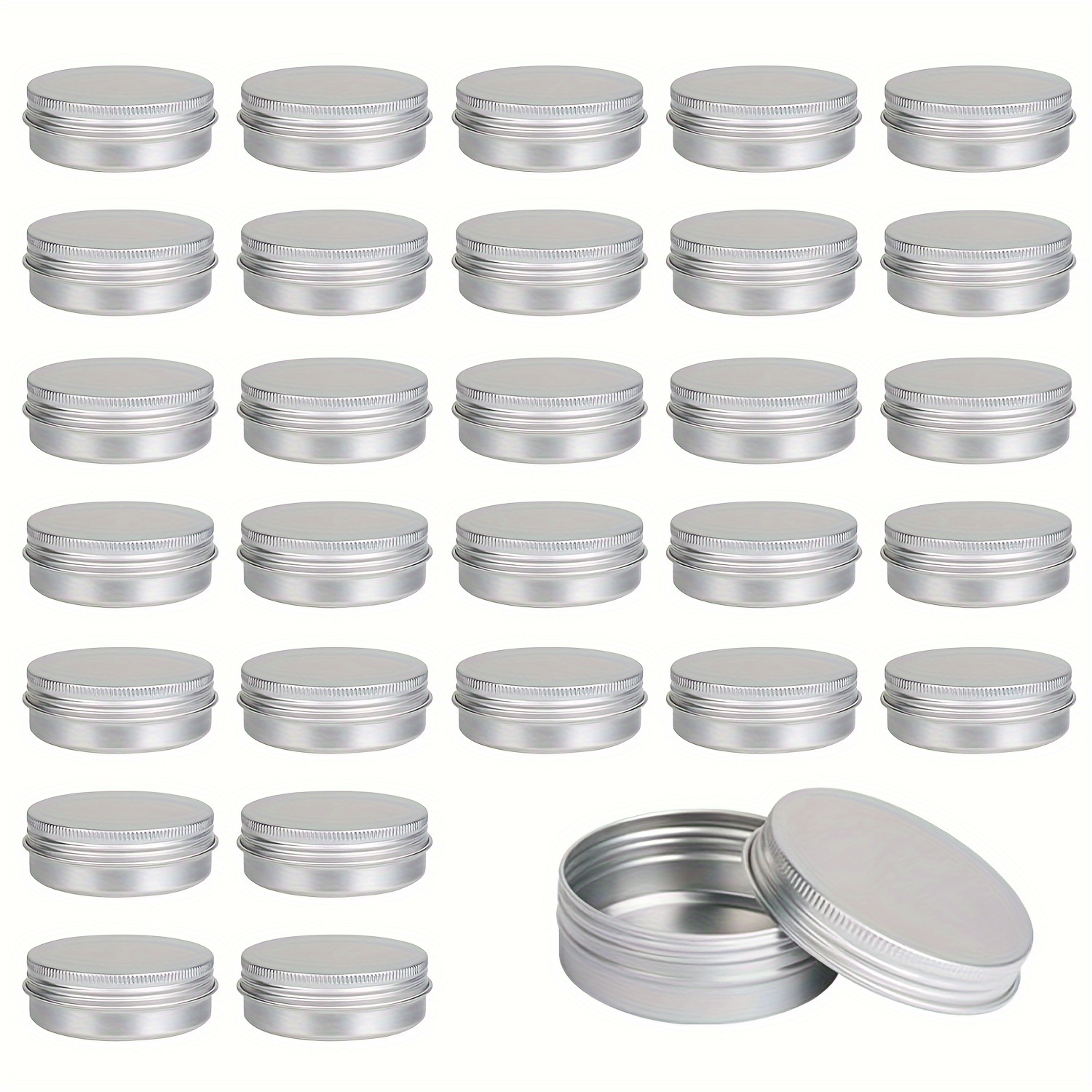 

30pcs Boîtes Rondes en Métal, Contenants en Aluminium avec Couvercle à Vis pour Barres de Lotion, Baumes, Salves, Épices ou Baume à Barbe