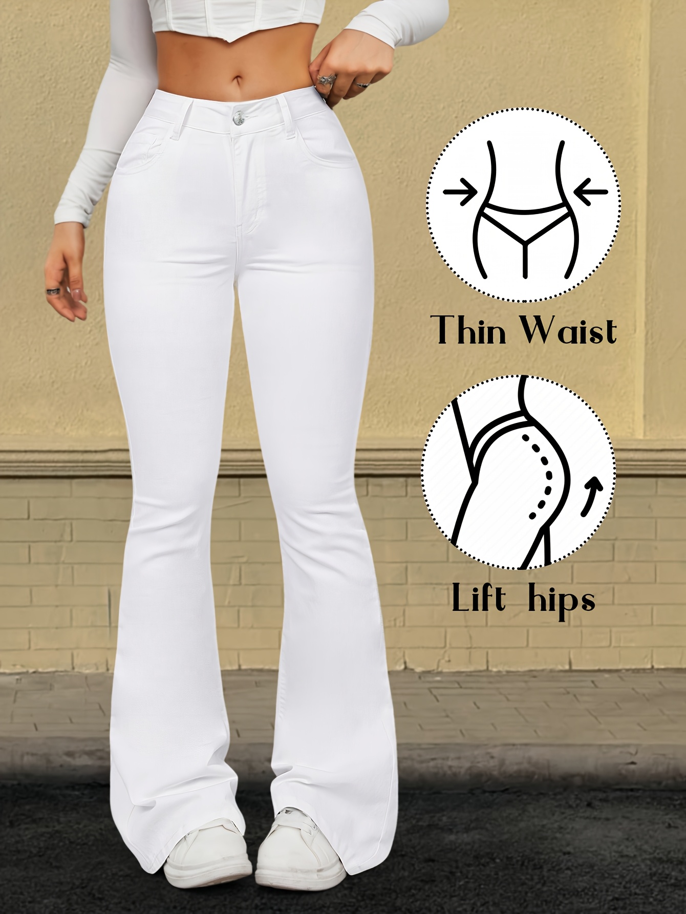 在庫限り 特価 White Skinny Flared Pants Denim UK Drill 【公式通販】