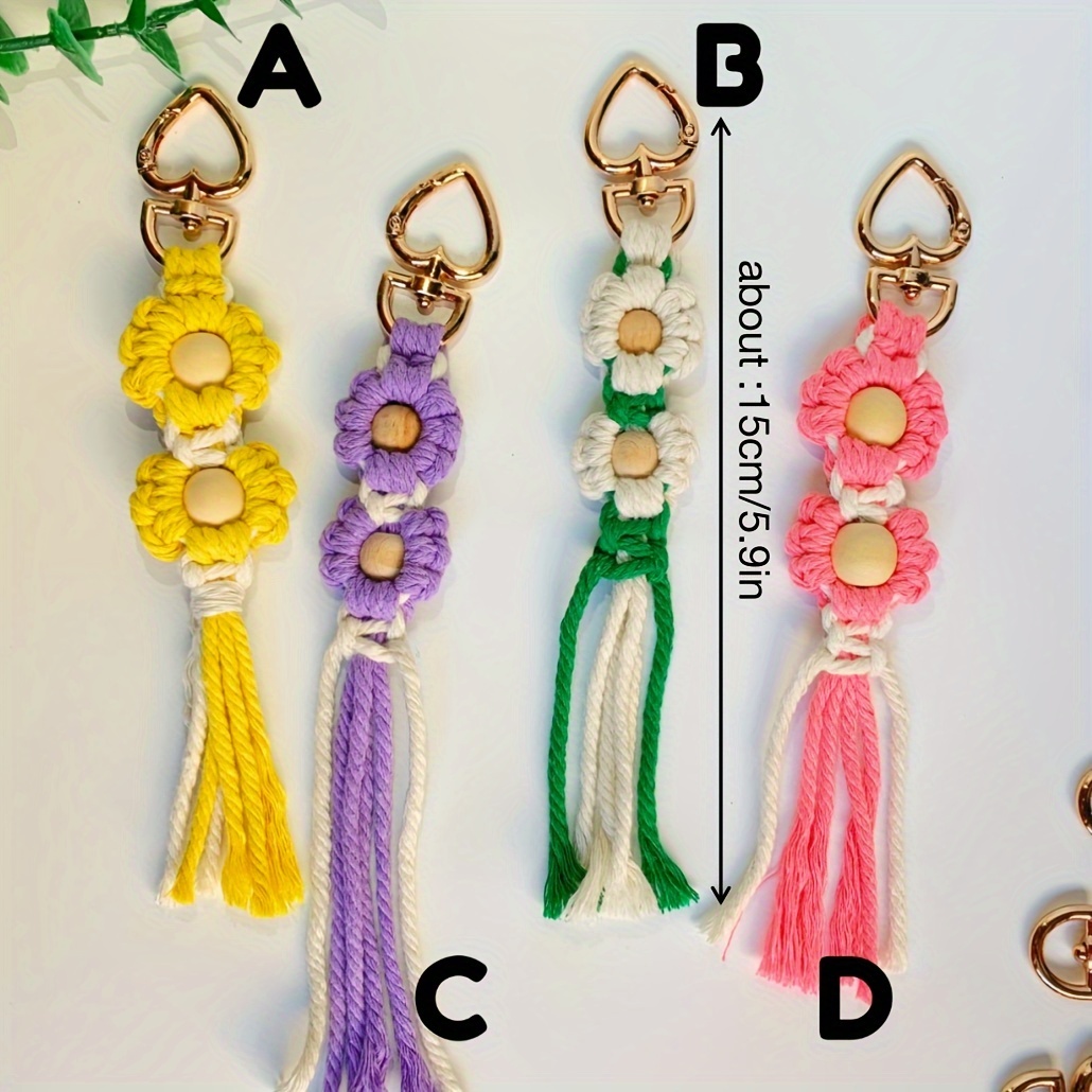 FREEBLOSS Set 6 Kit Portachiavi Macrame Cuore Creativo Portachiavi a Nappe per Borsa Kit Portachiavi Macrame Fai Da Te per Principianti Kit Portachiavi Cuore Macrame