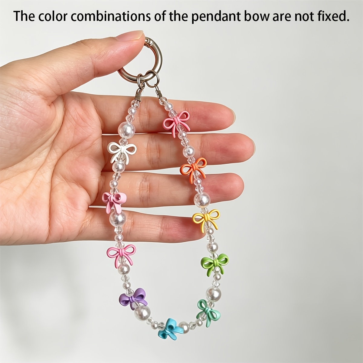 TEMU Pc Aesthetics Lovely Colourful Bow Beaded Mobile Phone Lanyard Beads Hanging Rope Bracelet Trendy Pendant Ccd Bag Universal Accessories For Girl