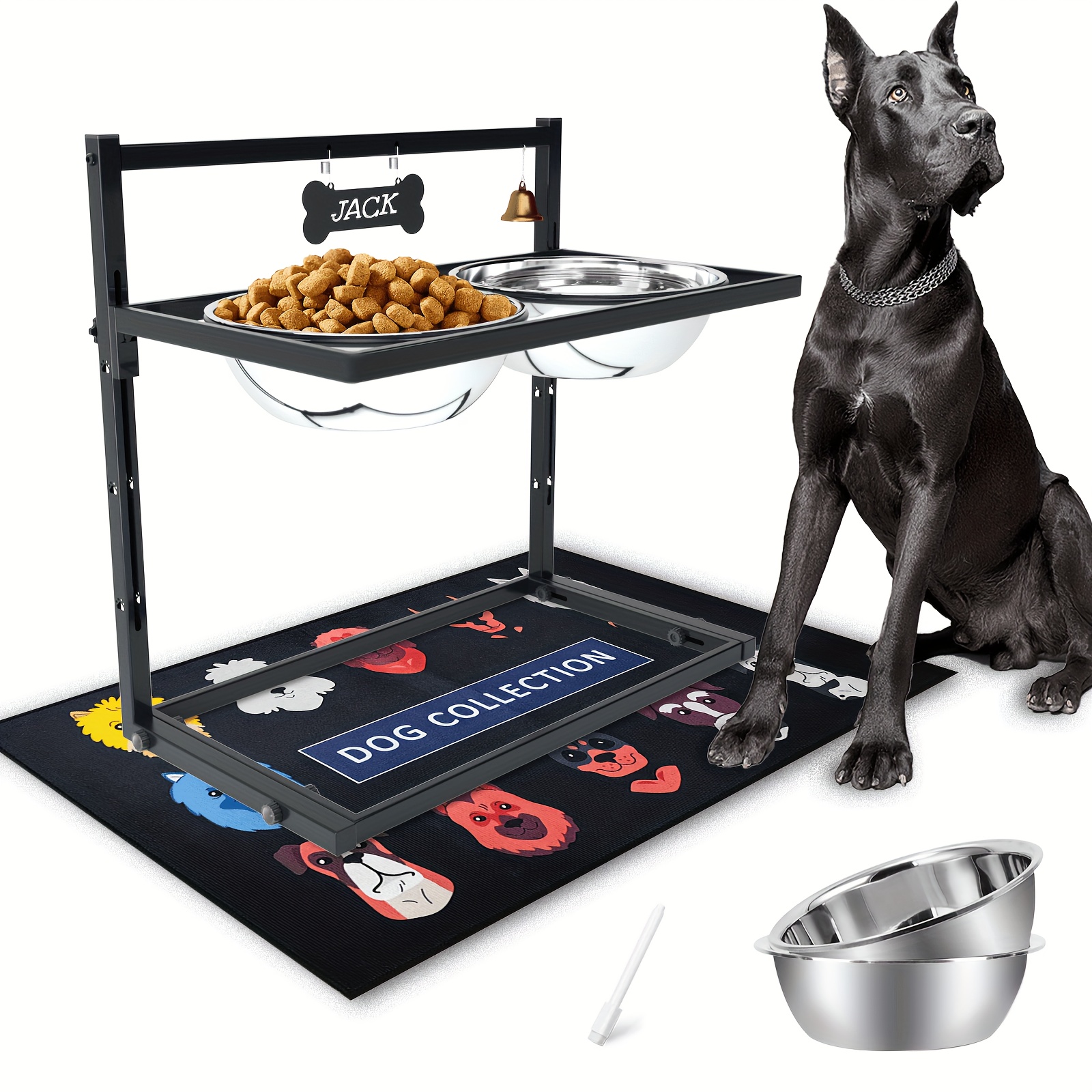 

Elevated Dog Bowls For Large Breeds: Adjustable Height Dog Feeder With 2 3000 Ml Stainless Steel Bowls And Non-slip Mat
