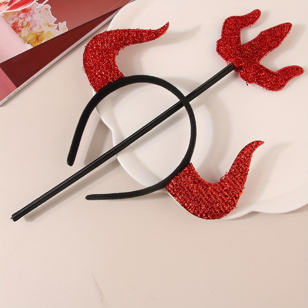 Teufel Kostüm-Set Mit Hörnern & Flügeln – Rotes Stirnband & Federflügel Für Halloween & Mottopartys