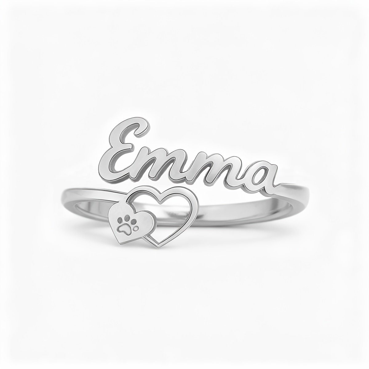 TEMU A Custom Name Heart Paw Print Ring, A Stylish Personalized Name Hollow Heart For Women; Adjustable Cat Paw Heart Ring; Valentine's Day Jewelry;