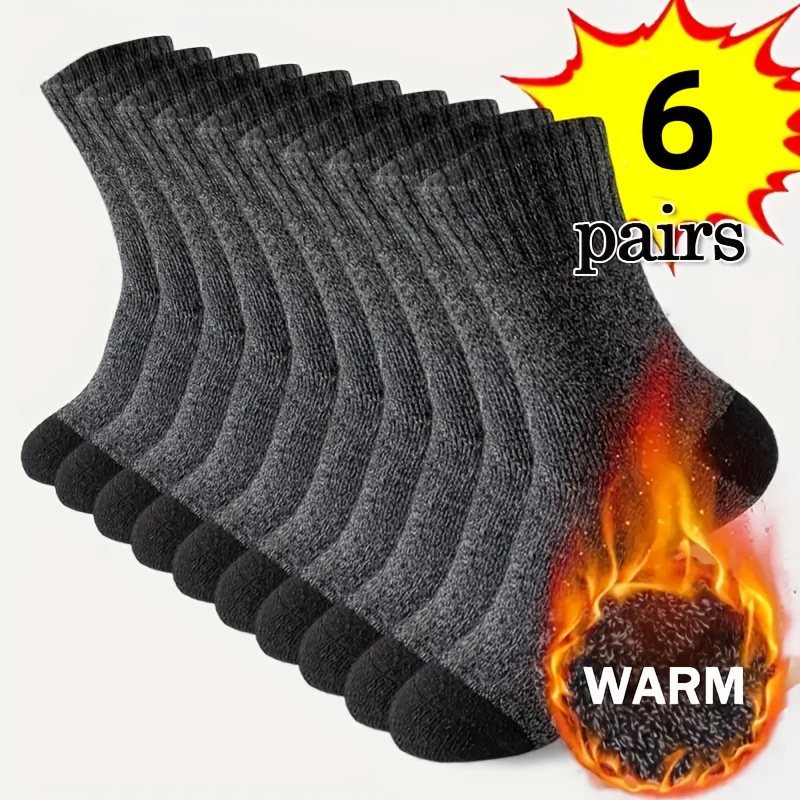 TEMU 6 Pairs Men Women Winter Warm Socks - Thick, Comfortable, Cold-resistant Knit Outdoor Socks, Suitable For Sports And Fitness, Unisex, Breathable