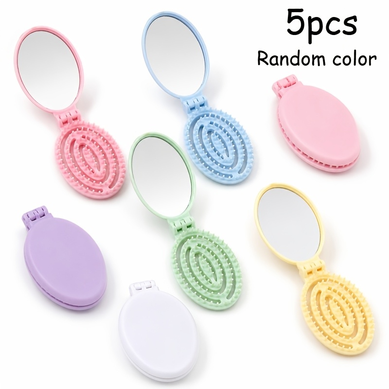 TEMU Peine con espejo plegable de color aleatorio, mini espejo peine portátil, espejo de maquillaje plegable compacto y peine para el pelo, peine de