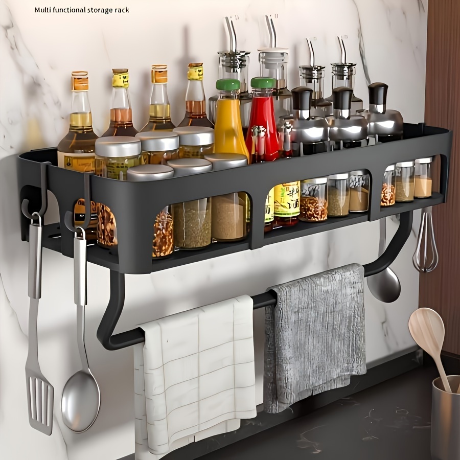 

Easy-install No-drill Kitchen Storage Rack With Hooks - Multifunctional Wall-mounted Organizer For & , Plastic, Space-saving Design