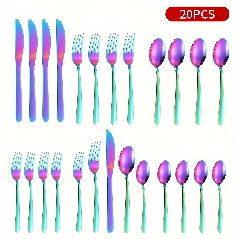 

20/40/60pcs Set Of Purple Steel Tableware Package, , , , , Suitable For Restaurant Marriage