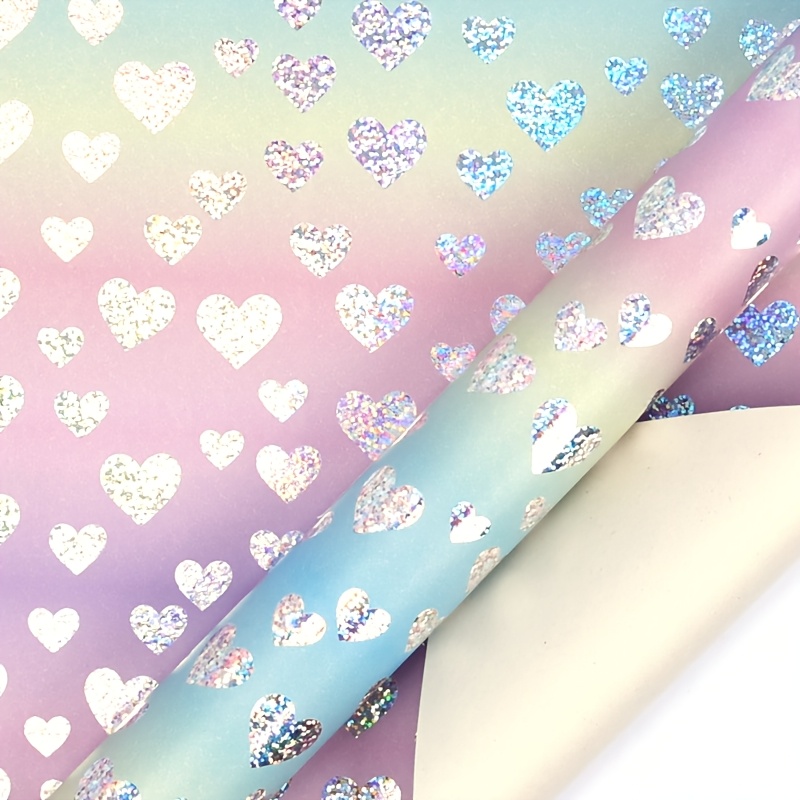 1 Roll 43×300cm/16.9×118.1in Gradient Rainbow Laser Silvery Glitter Gift Wrapping Paper, Romantic "love" Striped Pattern Valentine's Day Wedding Birthday Gift Wrap