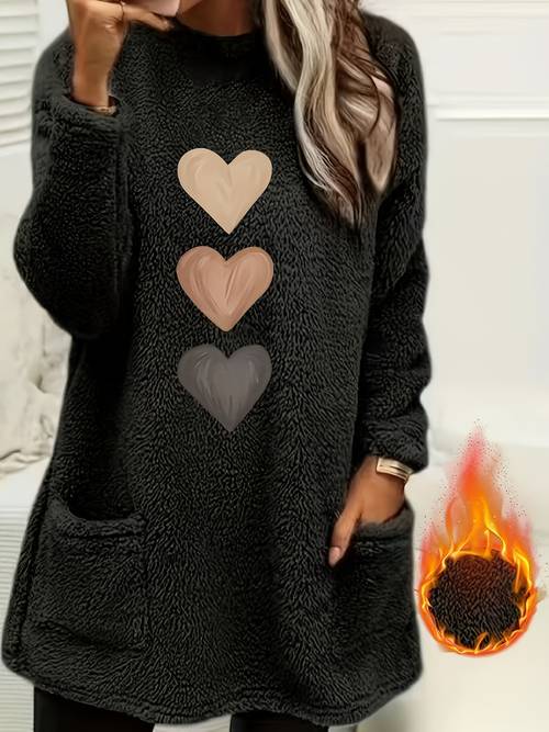 autumn winter womens lined comfortable casual long sleeve heart print sweatshirt