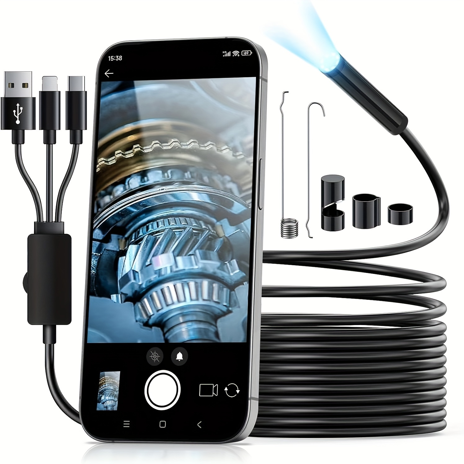 

1 Set Endoscope , 1920p Hd 8 Led Lights, 16.5ft - Snake , 8mm Inspection For Iphone, Ipad, Samsung,