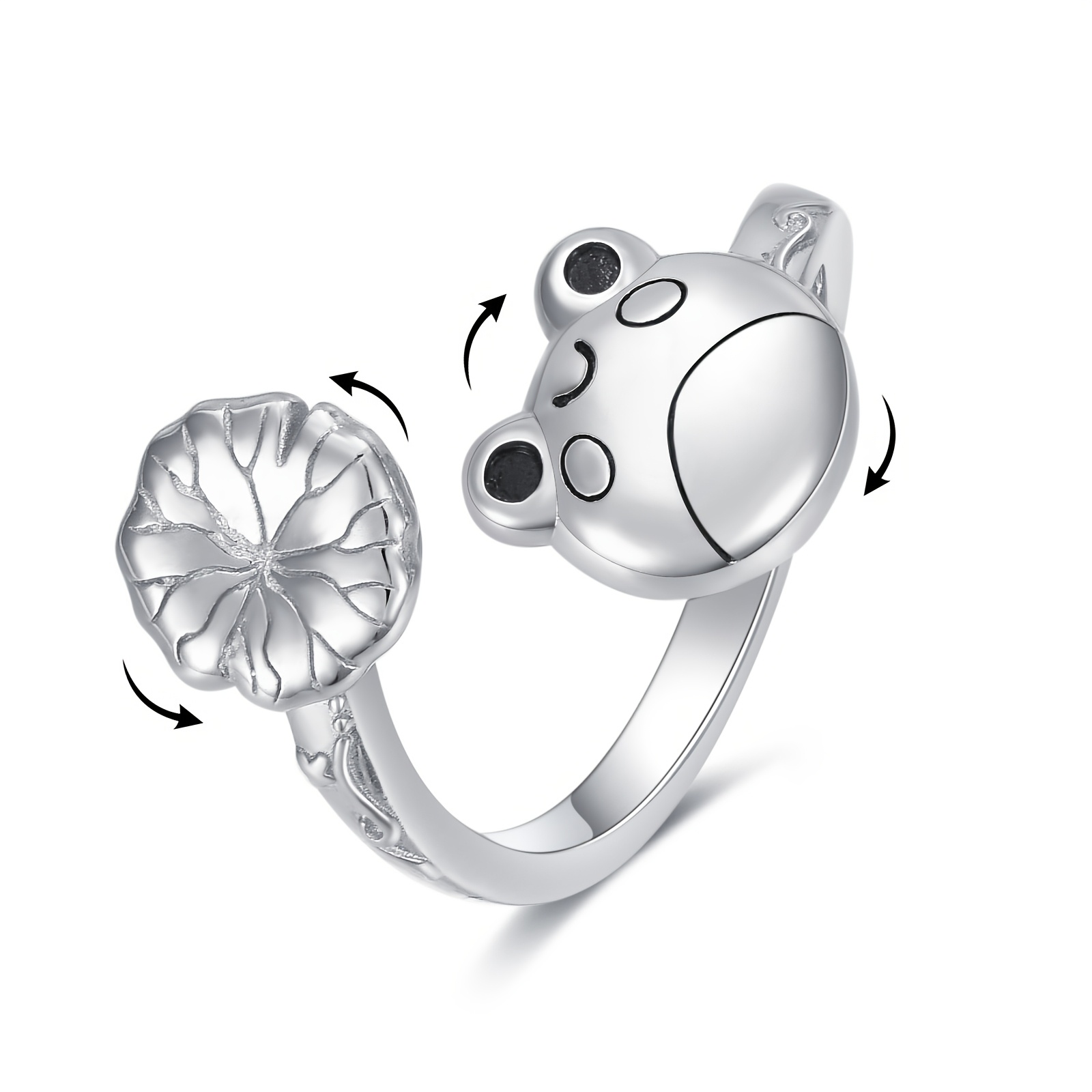 silvery frog anxiety rings sterling silvery animal fidget spinner anti stress ring jewelry for anxiety for women Product details 0