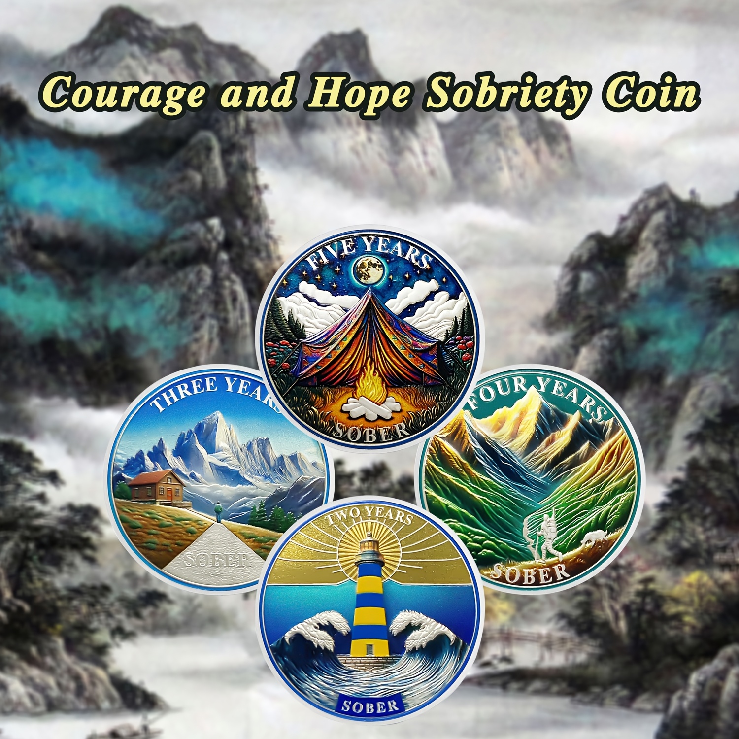 레플리카 코인 금주 코인 토큰 선물 aa/na 모임을 위한 금주 기념 메달 5주년 기념품 상징적인 등대와 산 - Temu  Republic of Korea