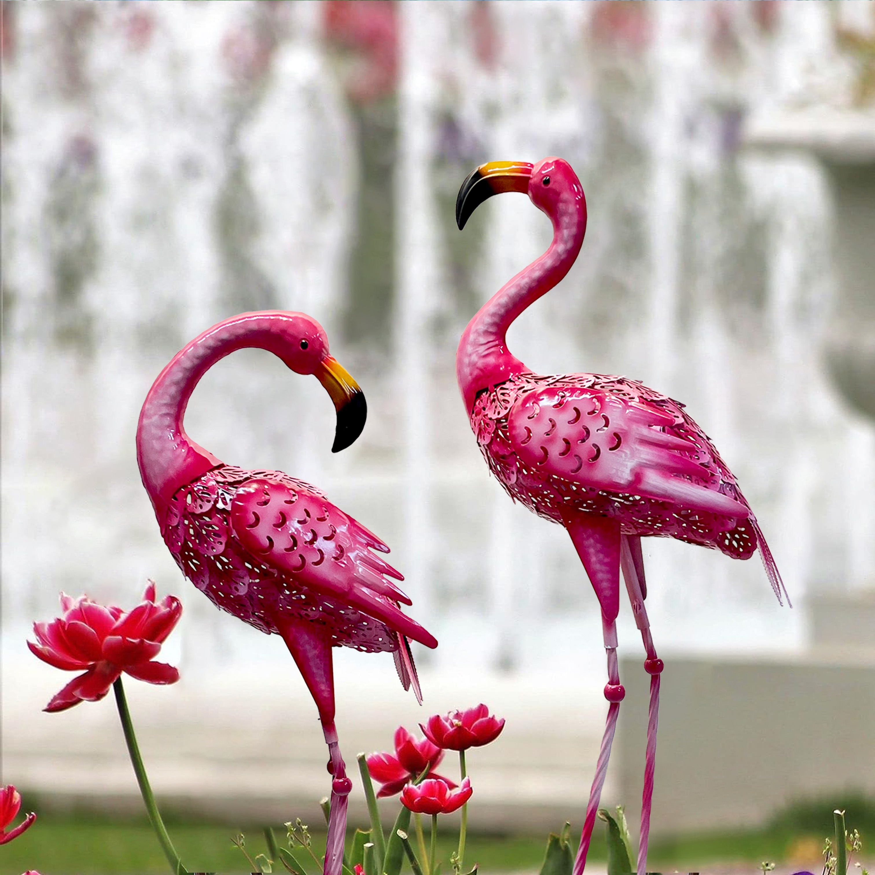

2pcs Garden Pink Flamingo Statue Outdoor, Standing Metal Flamingo Garden Decoration, Metal Tall Bird Art Garden Sculpture For Patio Lawn Yard Ornaments Outside Decoration, Unique Housewarming Gifts