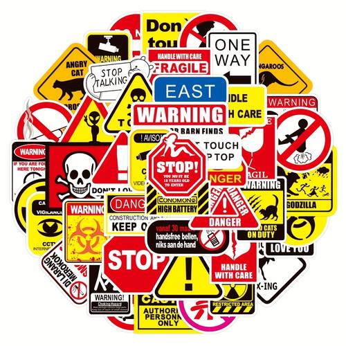 50pcs easy to paste warning sign stickers human behavior animals reminder of surveillance etc decorative accessory stickers reusable exquisite reminder stickers
