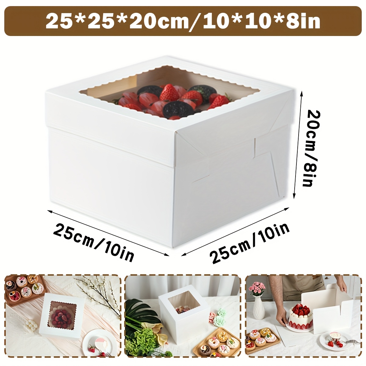TEMU 15pcs Cake Boxes With Clear Window, White Disposable Bakery Boxes For 8", 10", 12" Cakes, Cupcakes, , Pies, Pastries Bulk Tall Cake Containers