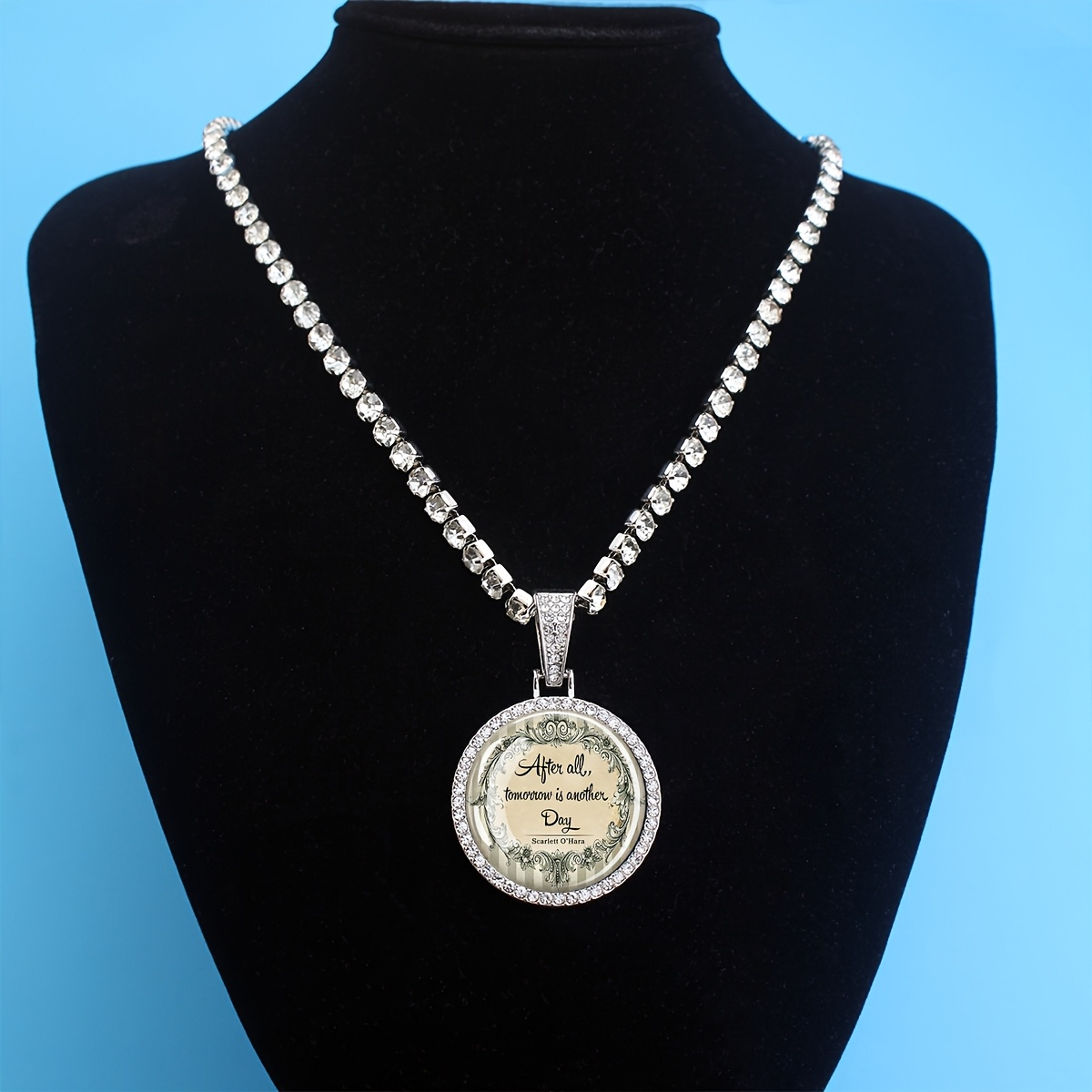 Inspirational Quote Rhinestone Tennis Chain Necklace with Pendant