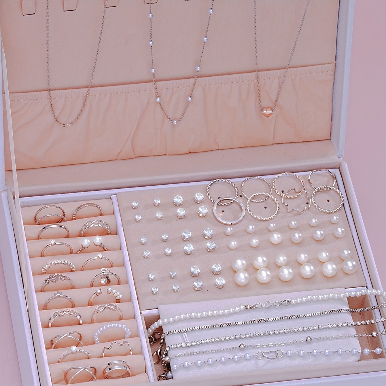 

83pcs Elegant Bohemian Jewelry Set, Alloy With Accents, Vintage-inspired Stud Earrings, Bracelets, Wave Pattern Rings, Heart-shaped Necklaces, Women' Accessory Combo For , Parties, Gift For