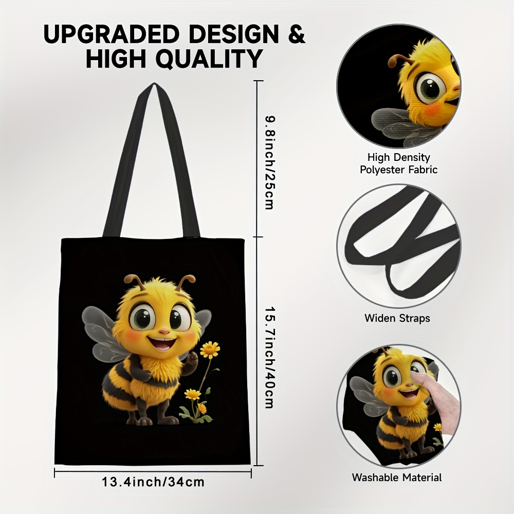 TEMU 1pc Of An Adorable Bee-themed Casual Shoulder Bag For Women, Suitable As A Handbag, Gift Bag, Or Multipurpose Tote For Shopping And Groceries. A