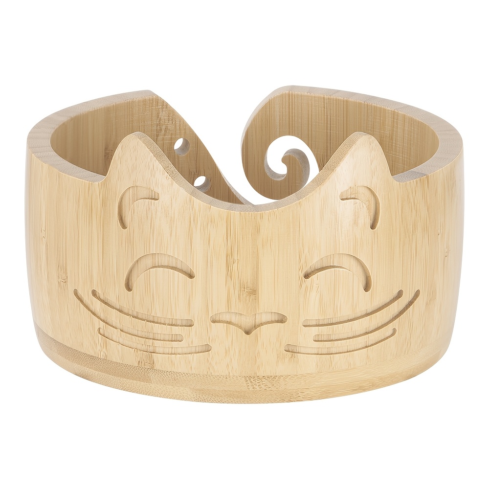 Image of 1 Cat-shaped Wooden Yarn Bowl, A Tool For Storing Knitting And Crochet Yarn, Handcrafted Wood Organizer With Carved Holes For Yarn, An Ideal Gift For Knitting Enthusiasts, Yarn Storage