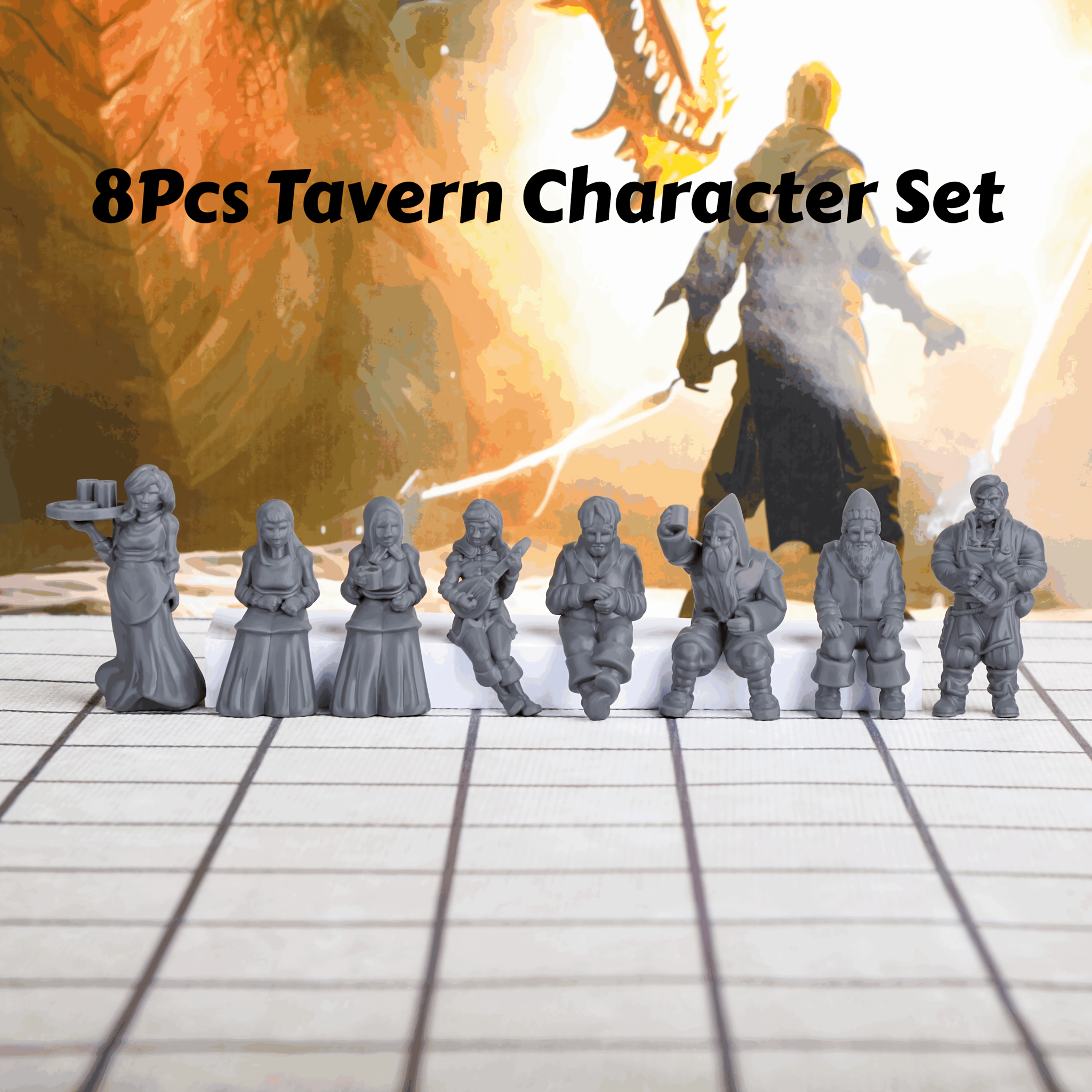 8pcs Rpg Miniatures Character Set, 28mm Terrain Scene Creation Npc Set For Ttrpg Role Playing Game, Tabletop Games