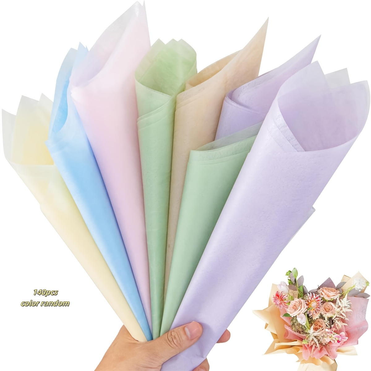 

140pcs Coidea Waterproof Wrapping Paper, Assorted Colors, Paper For Wedding Birthday Gift Diy Packaging, Event Decorations|pastel Colors|waterproof Paper, Flower Wrapping Paper