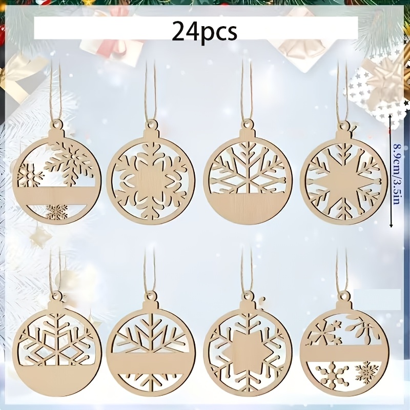 TEMU Set di 24 ornamenti a campana a di con 24 pezzi in legno e corde per appendere - Artigianato fai da te artificiale per decorazioni di Natale,