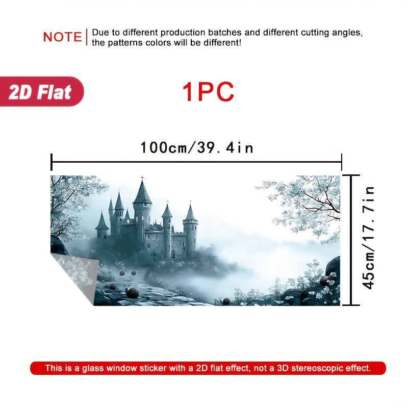 TEMU 2d Flat - 2d Flat - 1pc 2d Flat Window Sticker Castle In Misty Landscape With Snails Stained Glass Window Film, Static Sticker Door And Window
