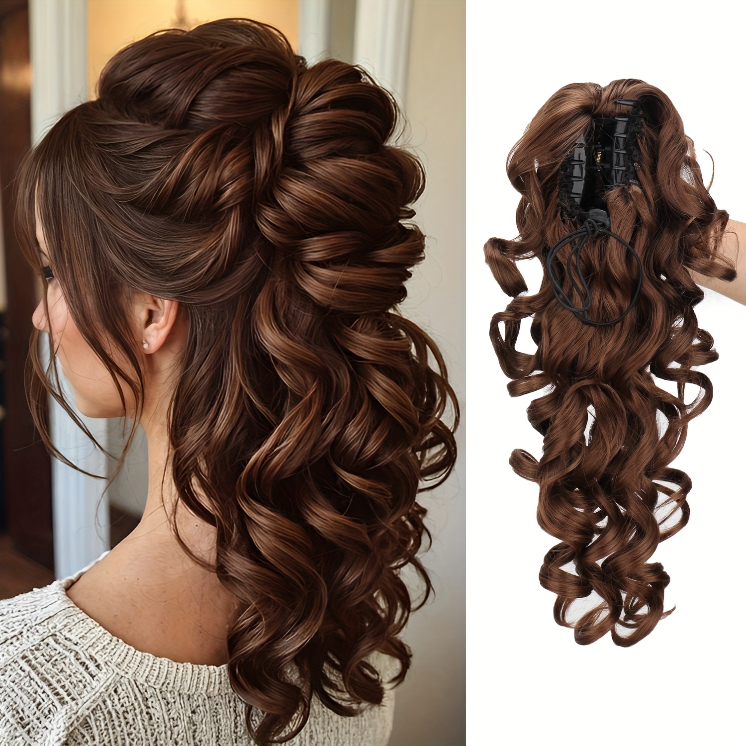 heat resistant synthetic curly wave ponytail wig   retro style for women secure clip on for daily wear festive occasions all   heatresistant fibers hair wig details 0