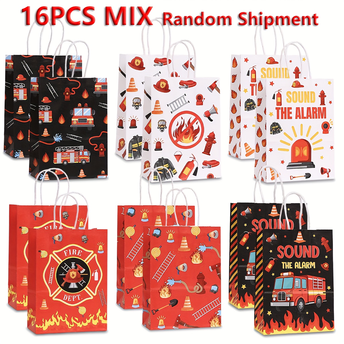 E-shop 8/16 Stück Feuerwehr-Themen-Muster bedruckte Party-Geschenktüten, Alarmton-Muster Geschenktaschen, geeignet für