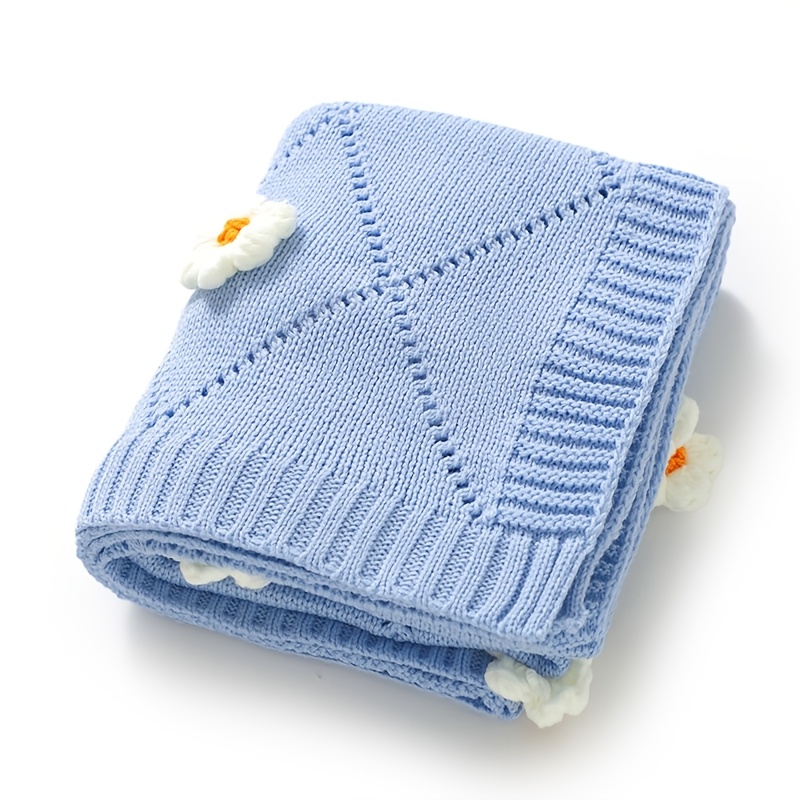 Cute Hand-Knitted Children's Blanket with Small Flower Design