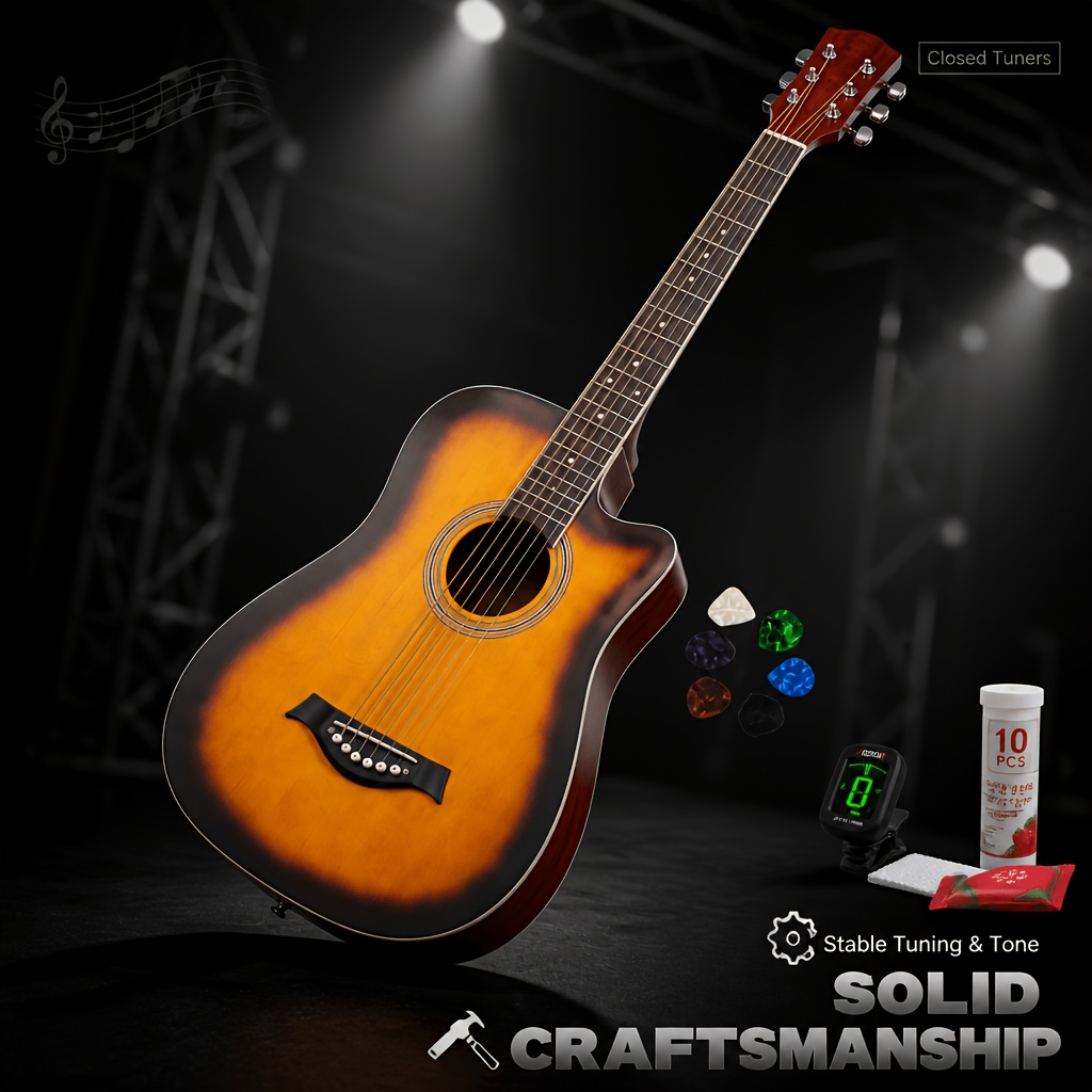 38 Inch Portable Acoustic Guitar Set, with Compressed Towel,... product image 10