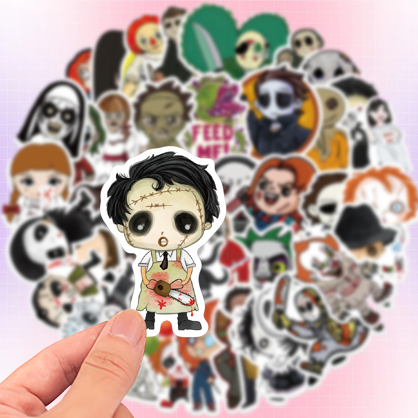 

50pcs Horror Movie Character Stickers - Reusable Vinyl Decals For Laptops, Water Bottles, Skateboards & More - Perfect Gift For Fans