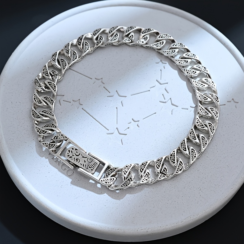 Image of 1 Exquisite And Fashionable S925 925 Silvery Plated Bracelet, Cuban Style Bracelet, Suitable For Daily Wear And Parties, The For Holiday Gifts
