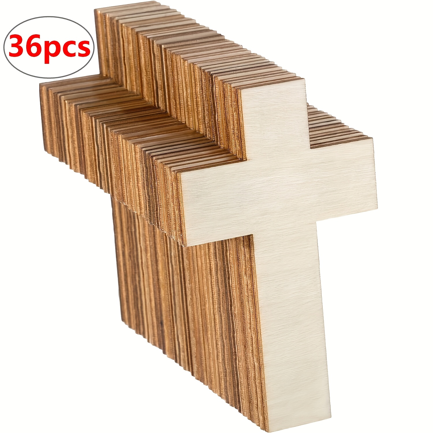 Image of 36pcs Blank Wood Cutouts Unfinished Shaped Wooden Pieces For Diy Arts Craft Project, Decoration, Gift Tags